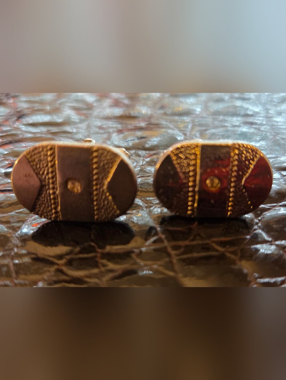 Vintage Mid-Century Gold Tone Oval Cufflinks with Rhinestone Accent